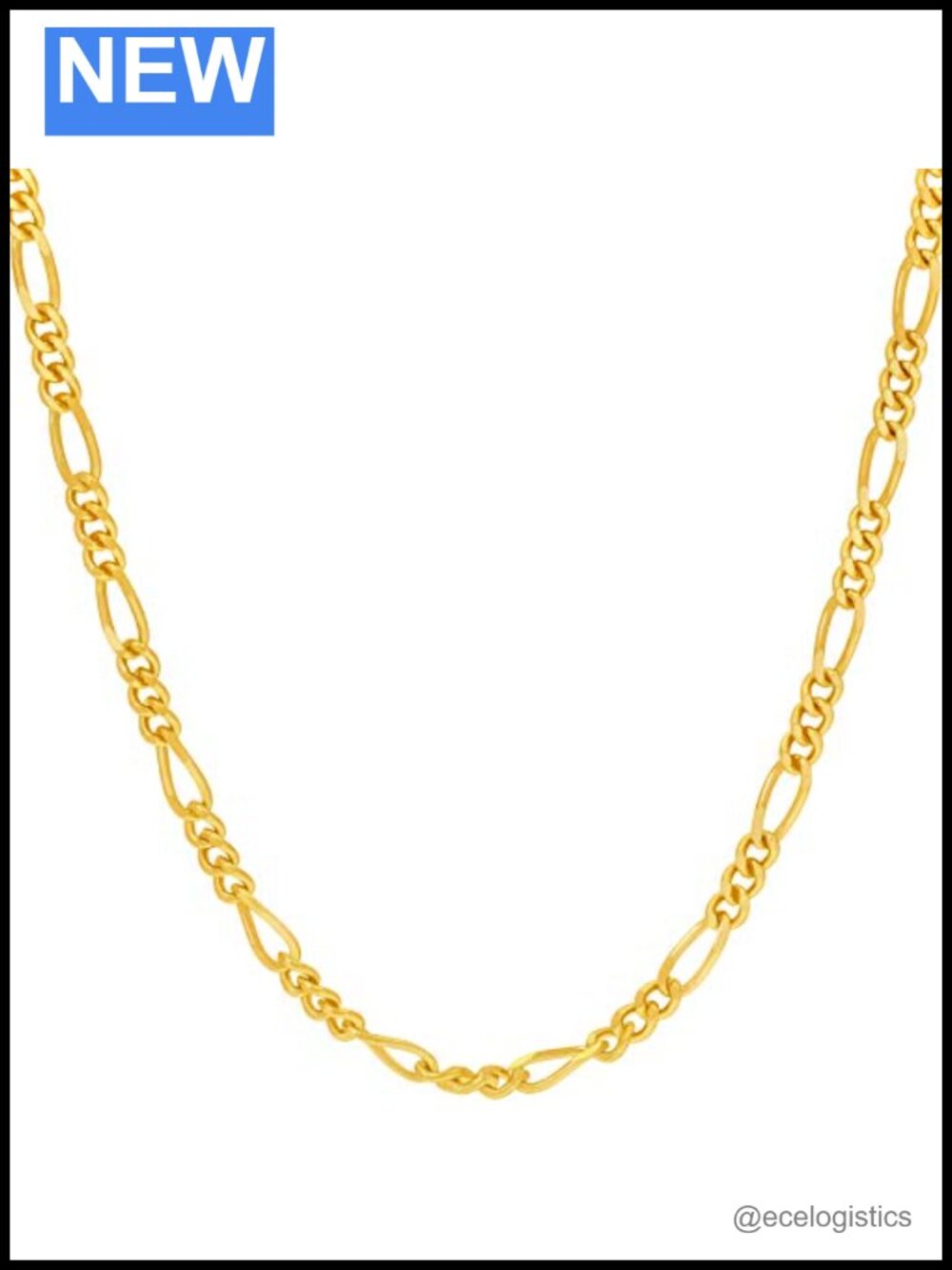 3.5mm Figaro Chain Necklace 24k Real Gold Plated Lobster Clasp Unisex